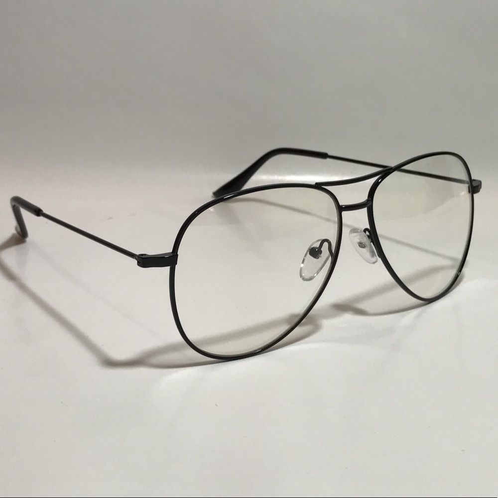 H8: BLACK Clear Lens Aviator Glasses - Picture 3 of 4